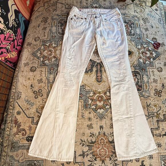 True Religion Women's Flare Bootcut White Denim Jeans Low Rise Y2k Pants 26 - Picture 5 of 8